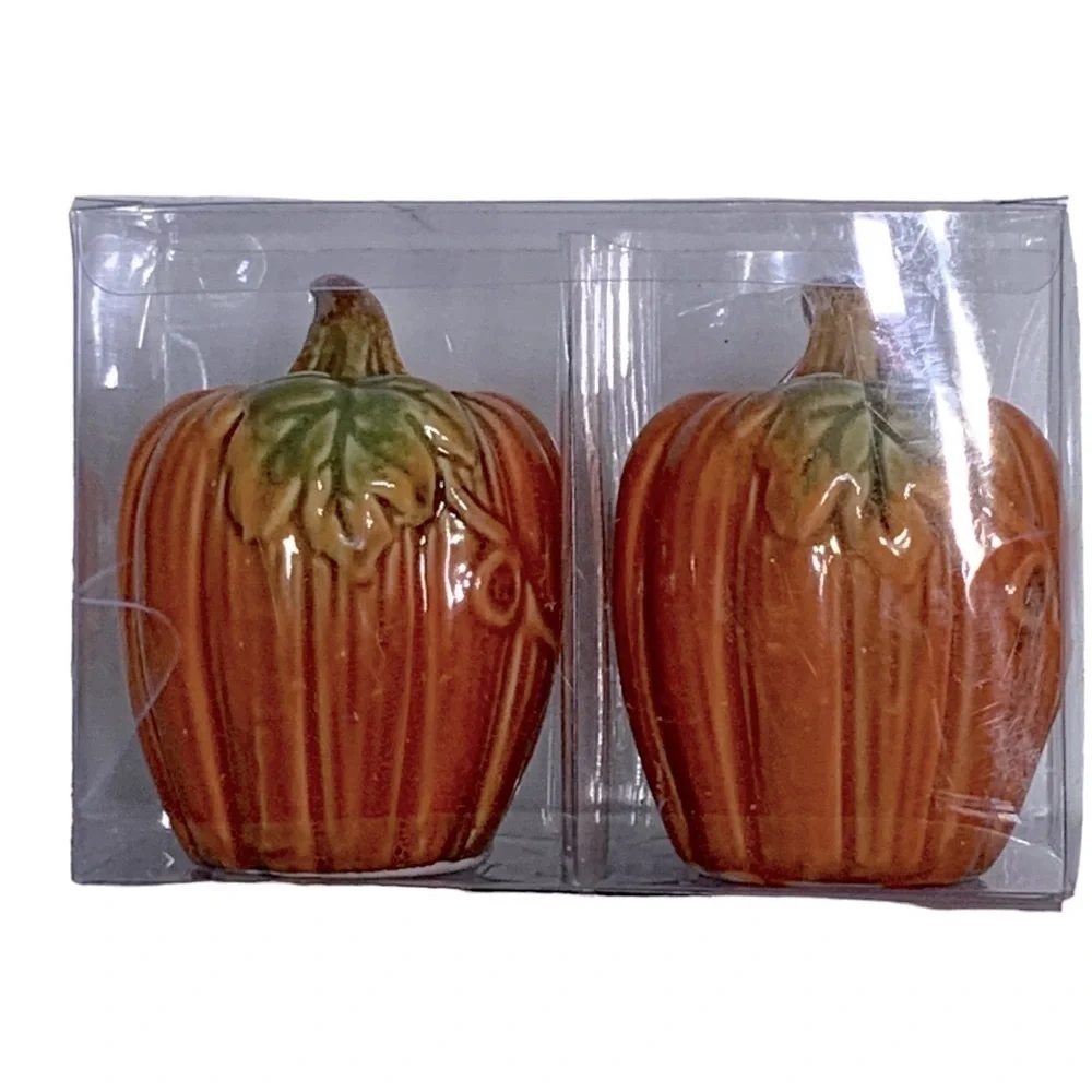 Salt and Pepper Autumn Harvest Artisan Hand Painted Glazed Ceramic Set